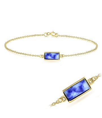 Gold Plated Blue Point Stone Silver Bracelet BRS-427-GP